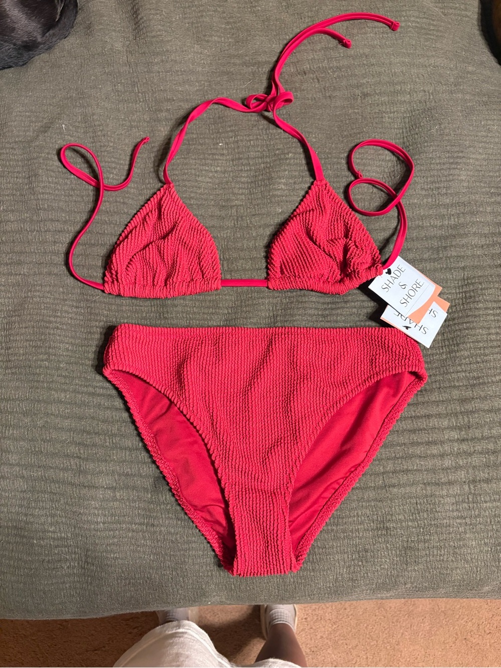 Shade & Shore Hot Pink Textured Triangle Bikini Set